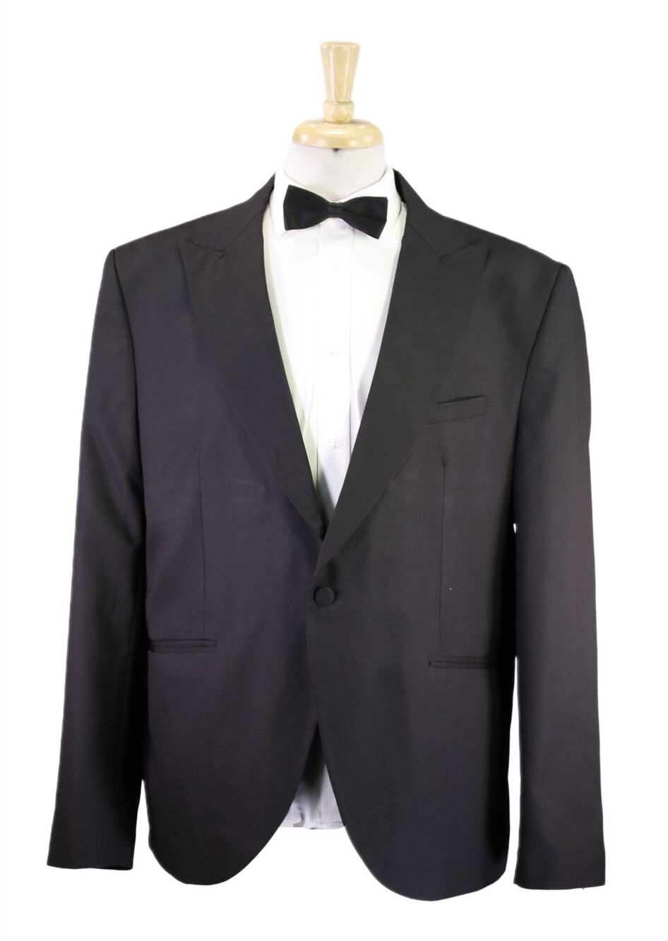 Miguel Wilson Collection Black Woven Peak Lapel 1-Btn Tuxedo Blazer Jacket 46R